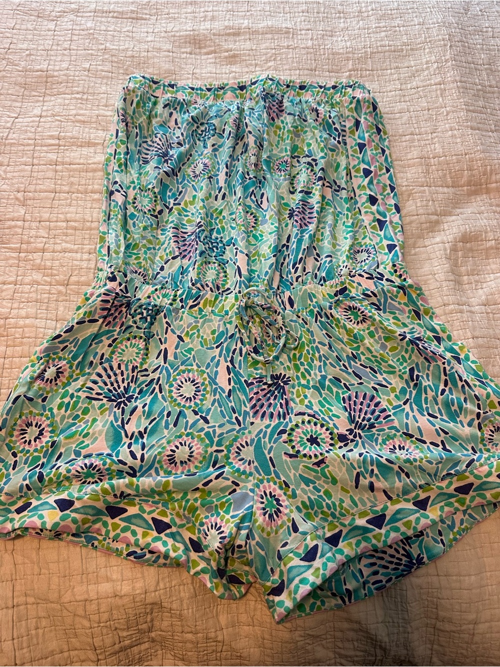 Lilly Pulitzer Aqua Teal Green Printed Strapless Romper